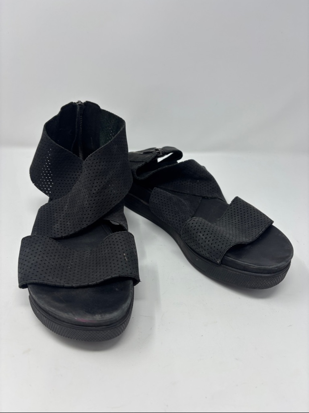 Eileen Fisher | 9.5 Black Perforated Wrap Sandals - Women